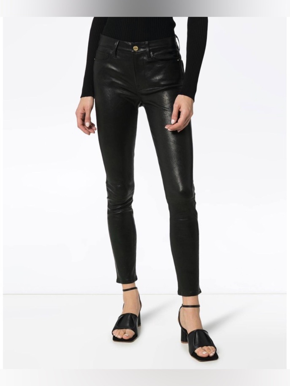 FRAME Le Skinny de Jeanne Lamb Leather Pants Washed Black Size 24 Skinny Fit
